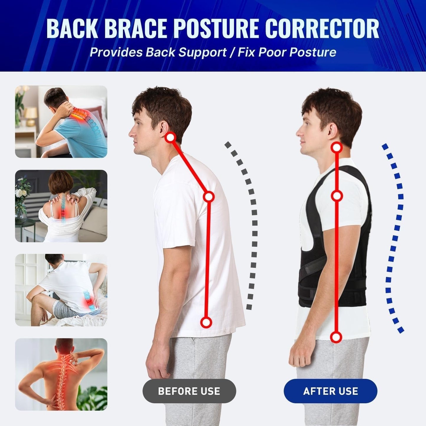 Posture Corrector Back Support Belt – Adjustable Spine & Shoulder Support for Men & Women